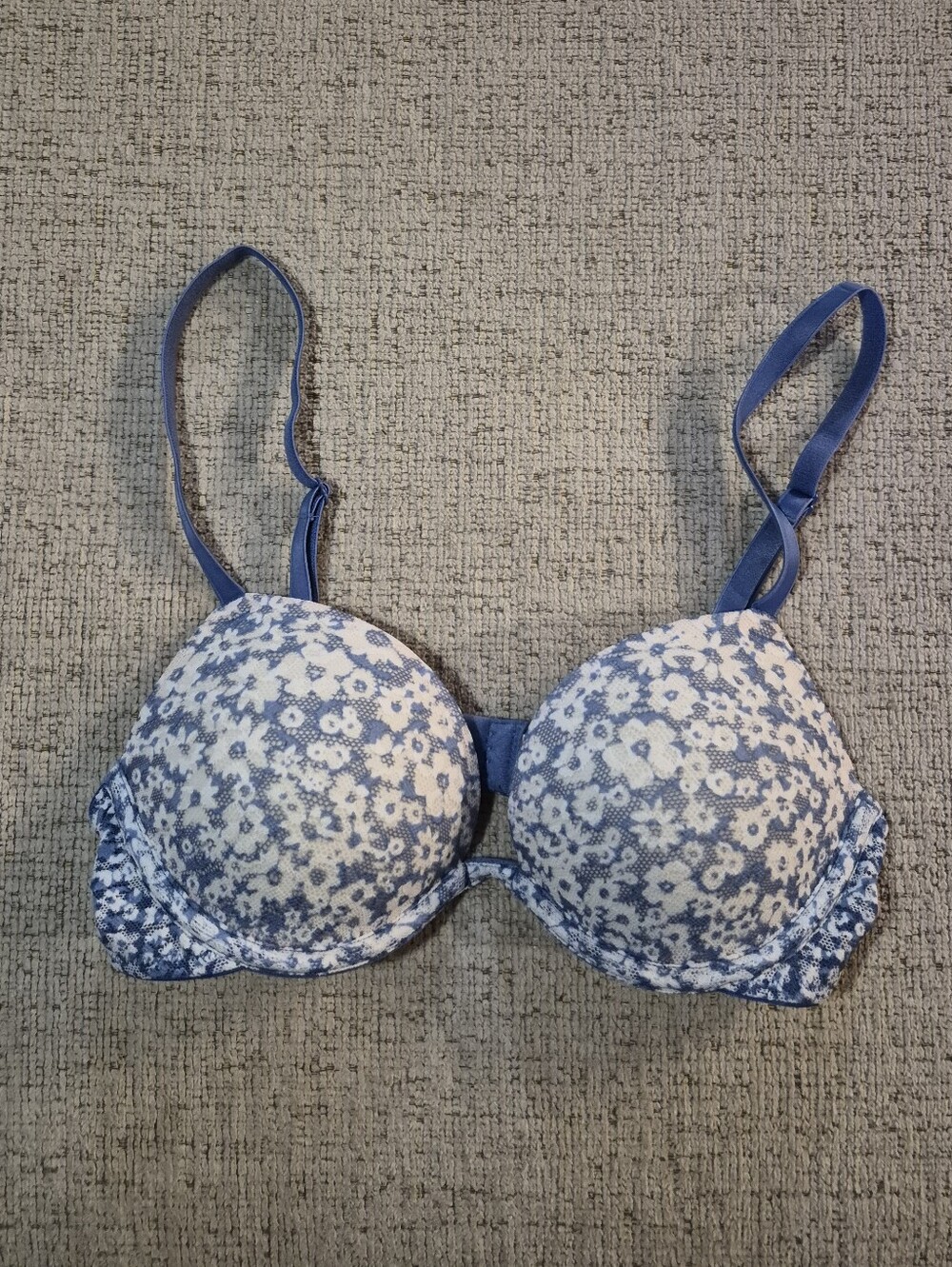 Victoria's Secret PINK Everywhere Push-Up Bra Blue White Floral 32A